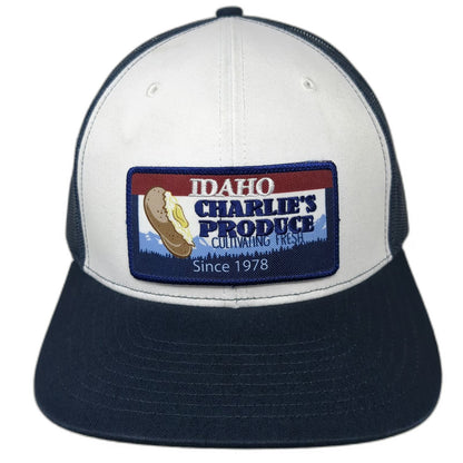 Richardson Trucker Hat Blue L Idaho Charlies Produce Patch Snapback Mesh Logo