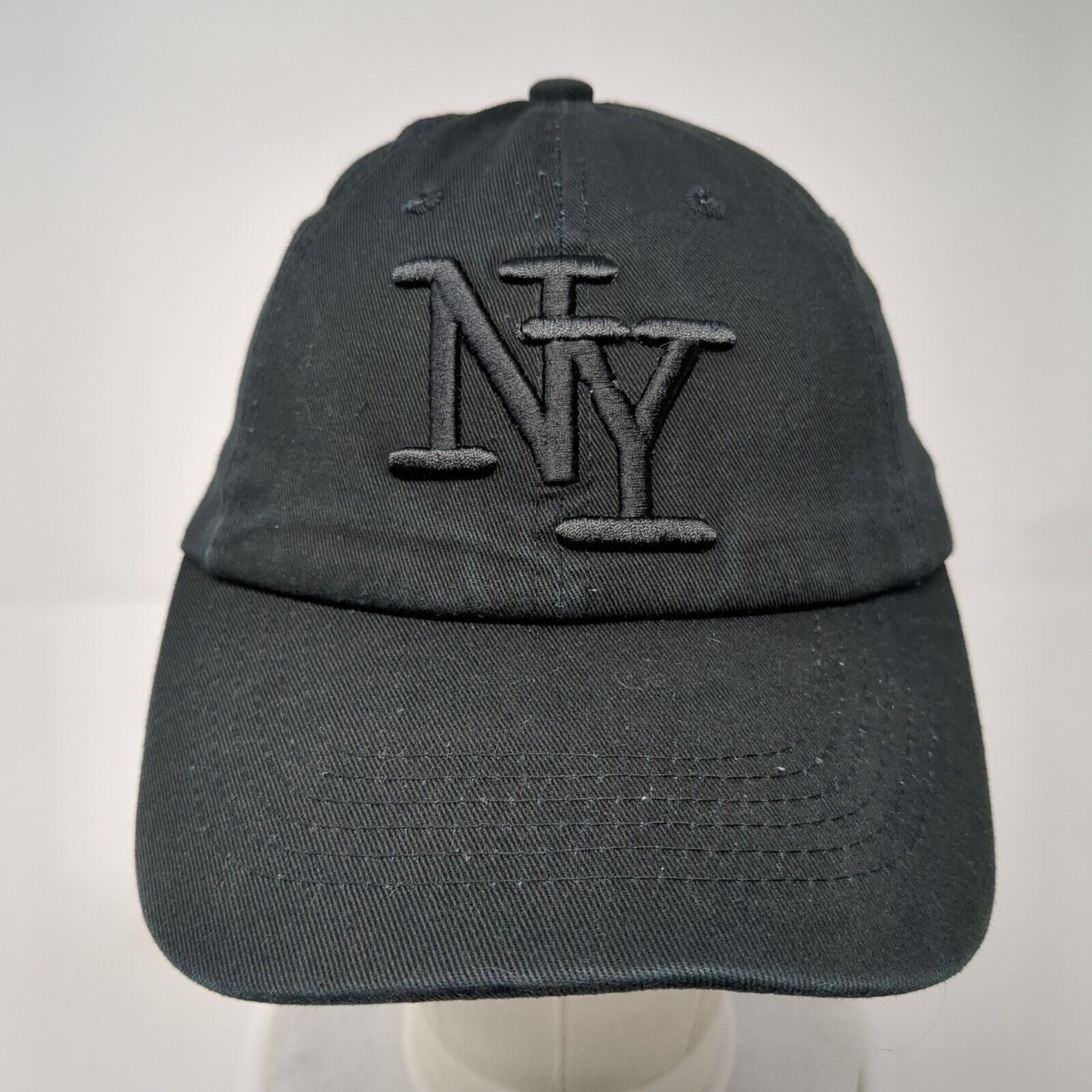 NY New York Slideback Hat Black One Size Adjustable Solid 6 Panel