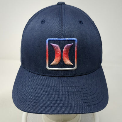 Hurley Baseball Cap Blue XL Fitted Flexfit Stretch Gradient Square Logo Hat