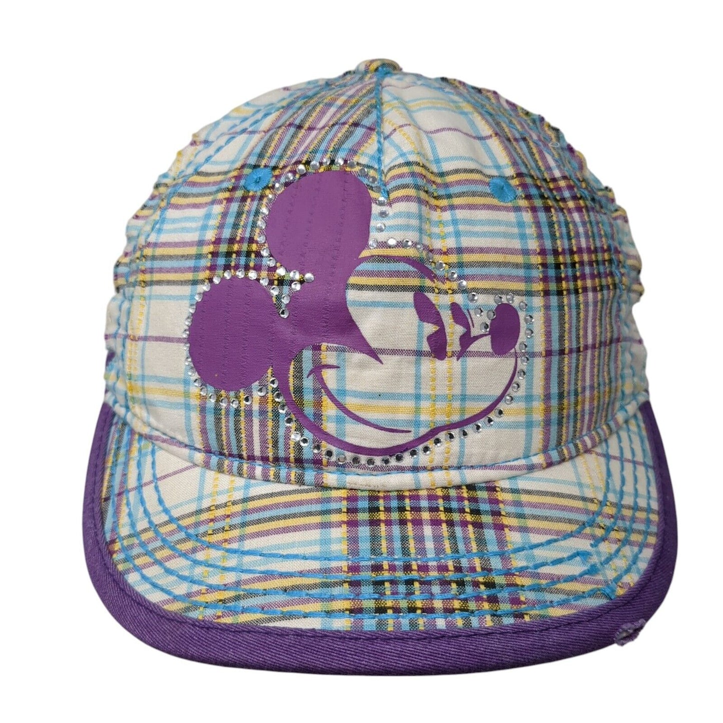 Mickey Mouse Strapback Hat Multicolor OS Adjustable Plaid Rhinestone Disney Park