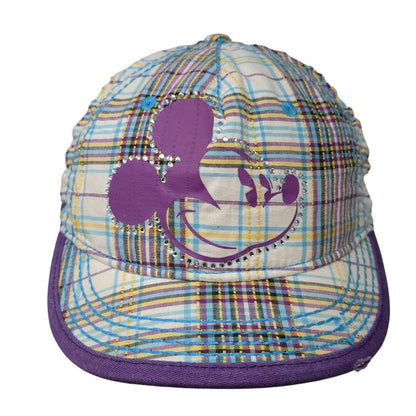 Mickey Mouse Strapback Hat Multicolor OS Adjustable Plaid Rhinestone Disney Park