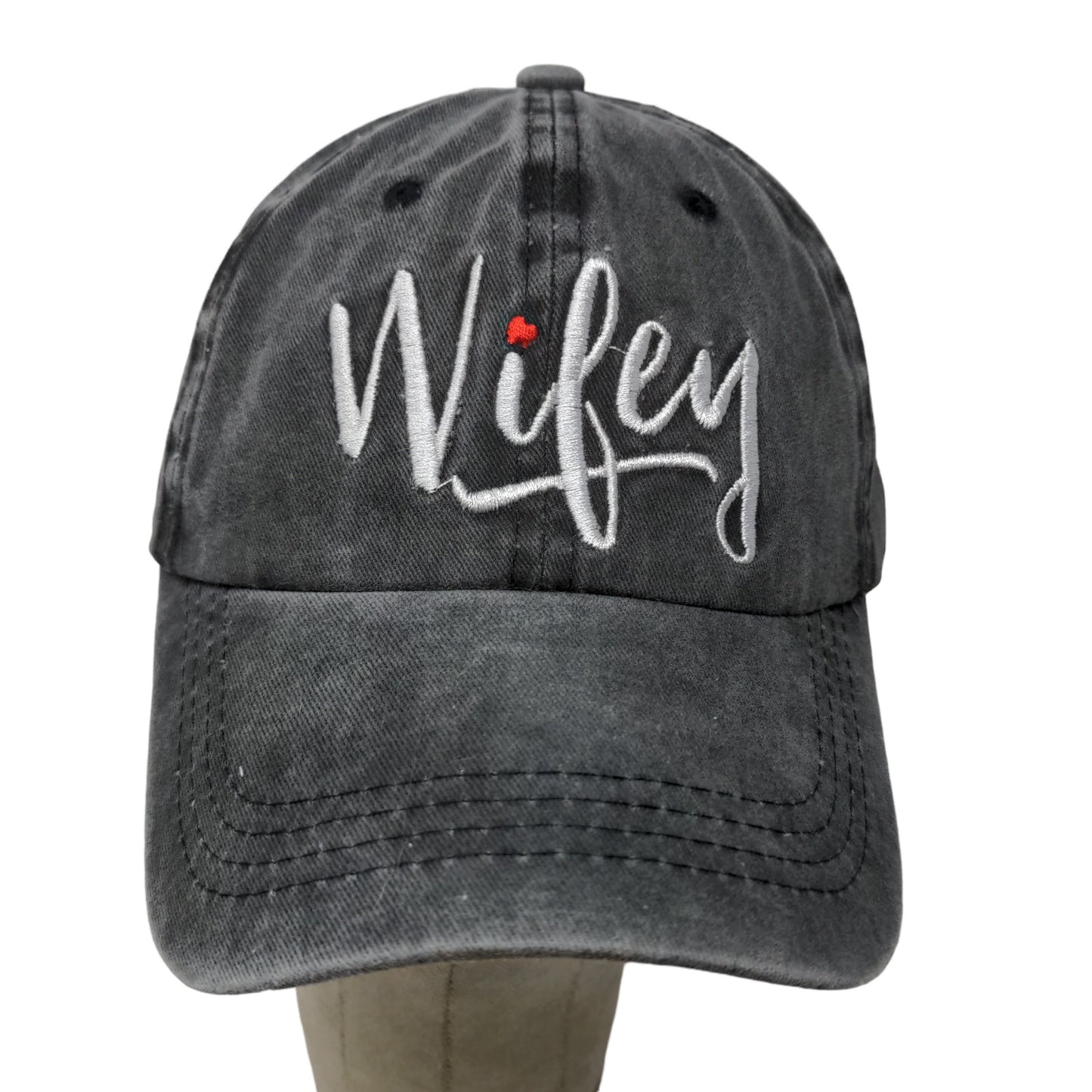 Unbranded Women's Slideback Hat Gray Embroidered Wifey Logo Ponytail Hole Cotton