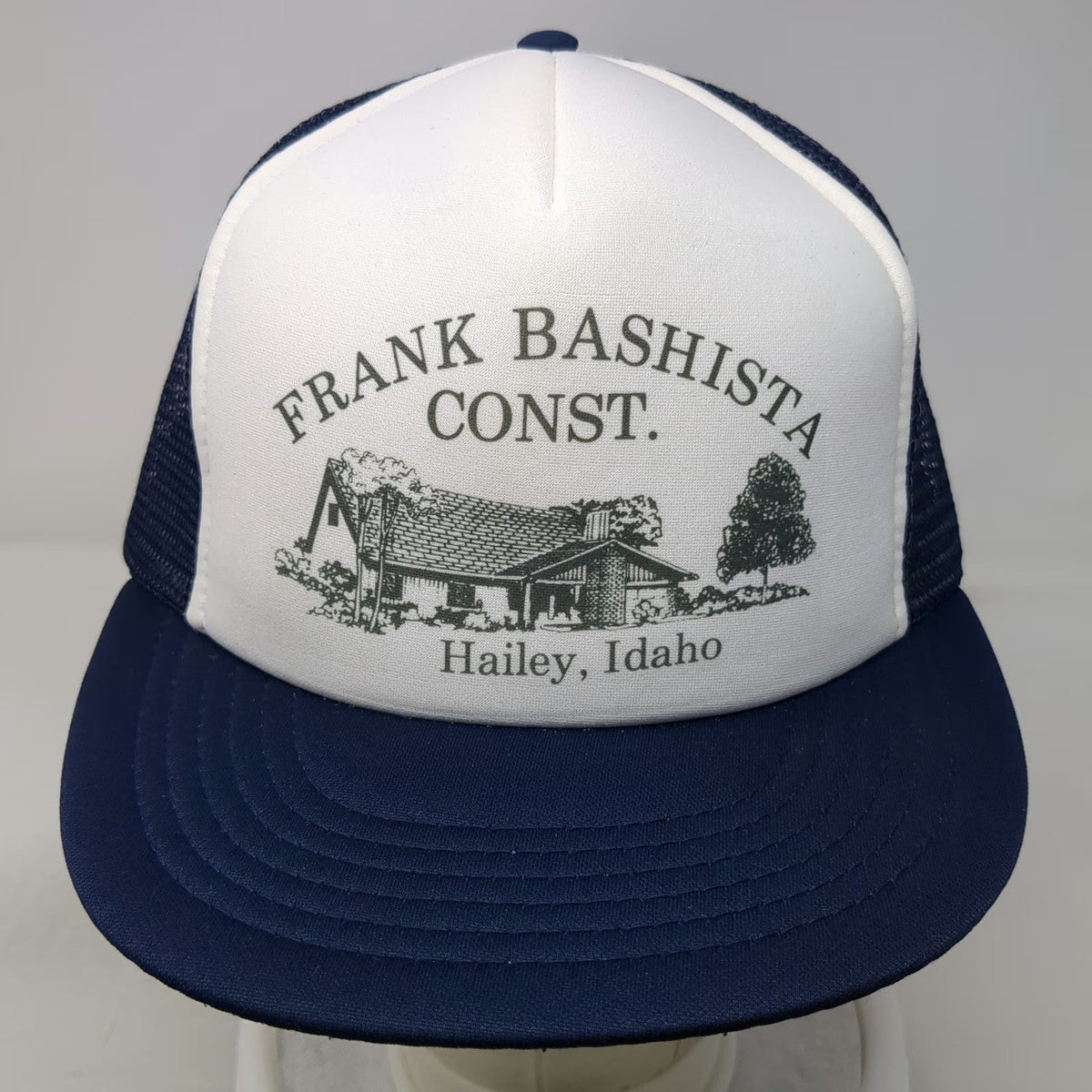 Designer Awards Trucker Hat Blue White One Size Frank Bashista Const Hailey ID