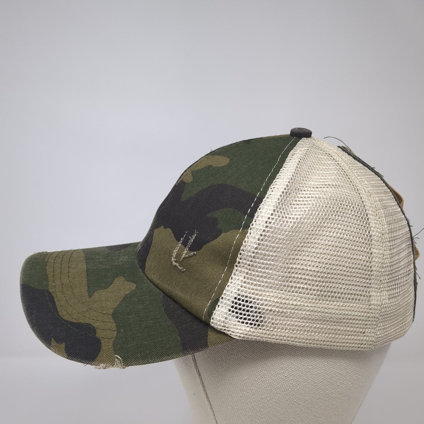 Unbranded Ponytail Back Trucker Hat Multicolor OS Adjustable Mesh Distressed