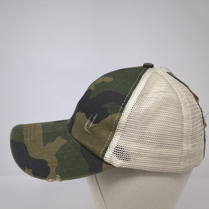 Unbranded Ponytail Back Trucker Hat Multicolor OS Adjustable Mesh Distressed