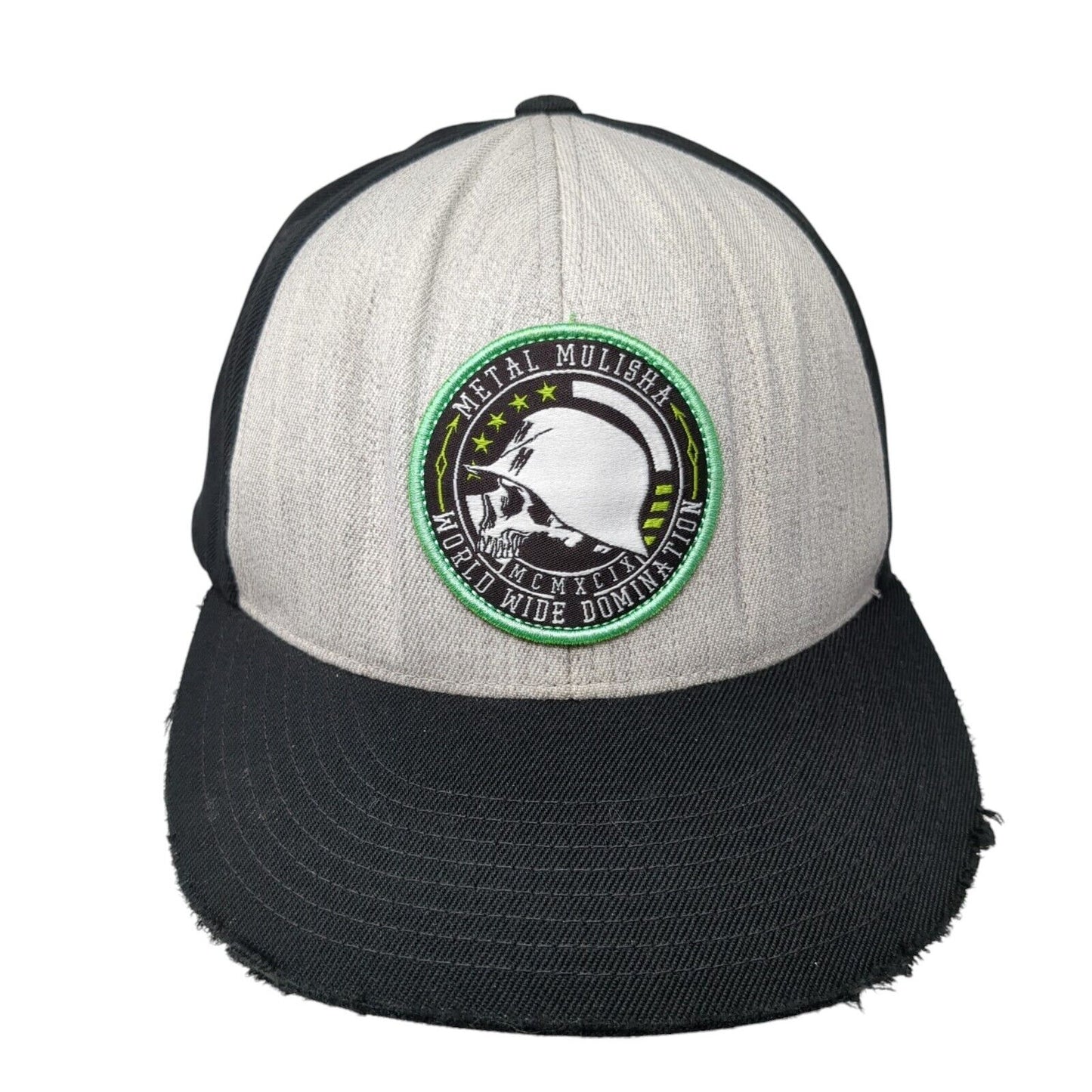 Metal Mulisha World Wide Domination Fitted Hat Black L/XL Distressed Flexfit