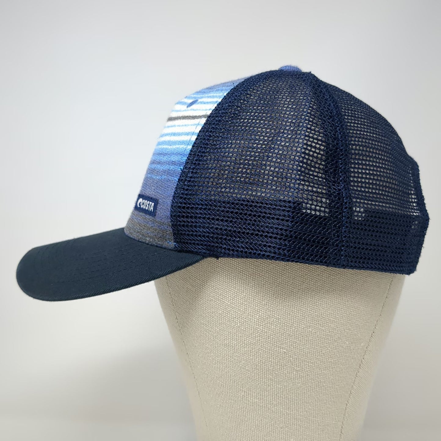 Costa Del Mar Trucker Hat Blue One Size Snapback Mesh Back Striped Fishing Hat