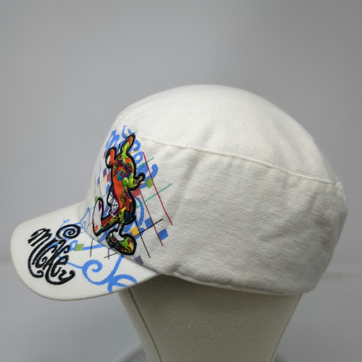 Disney Parks Army Cap White OSFM Strapback Abstract Mickey Graphic Cotton Hat