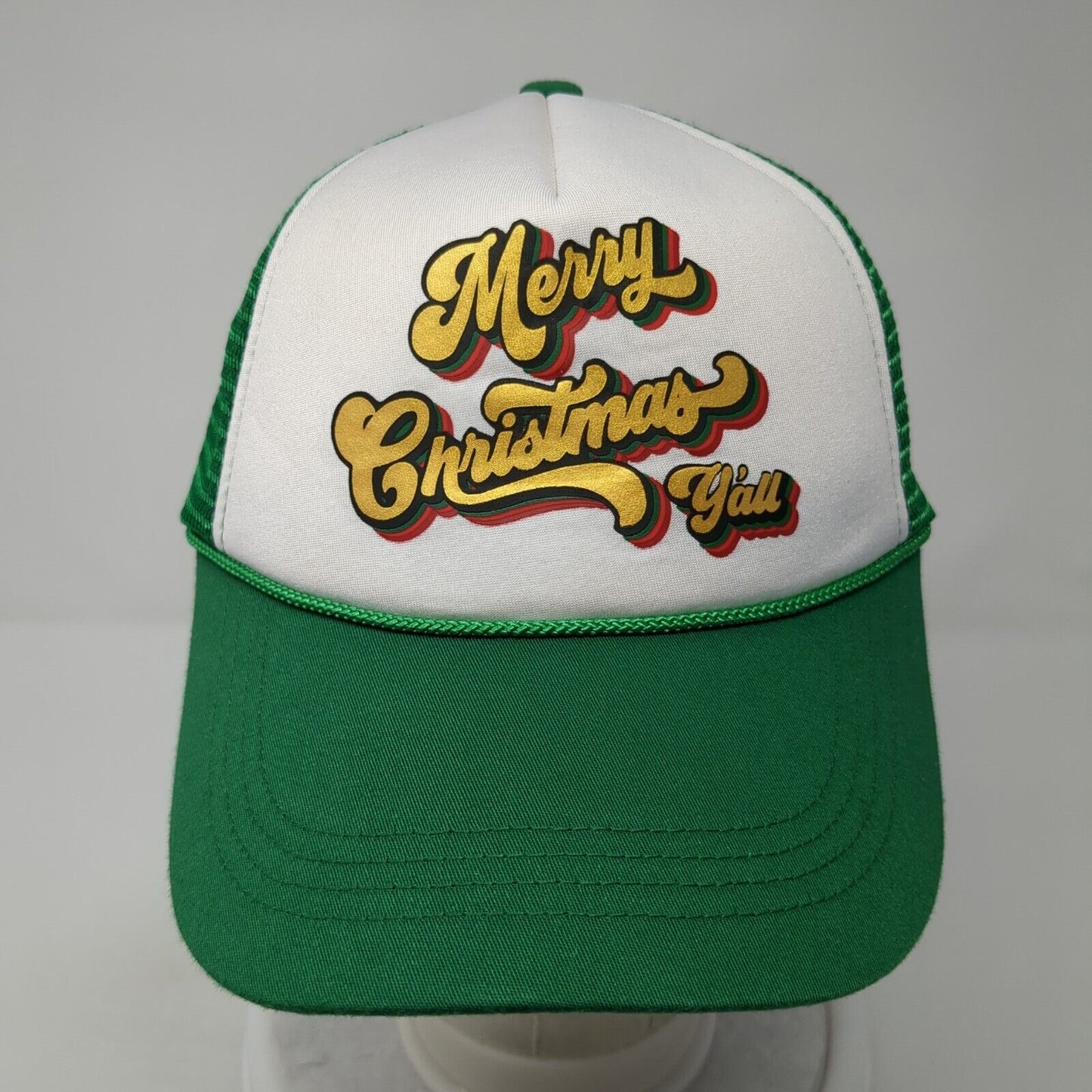 Merry Christmas Y’all Rope Trucker Hat Green One Size Mesh Back Outdoor