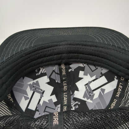 MISSION43 Trucker Hat Black One Size Snapback Mesh Flat Brim Logo Patch Lead