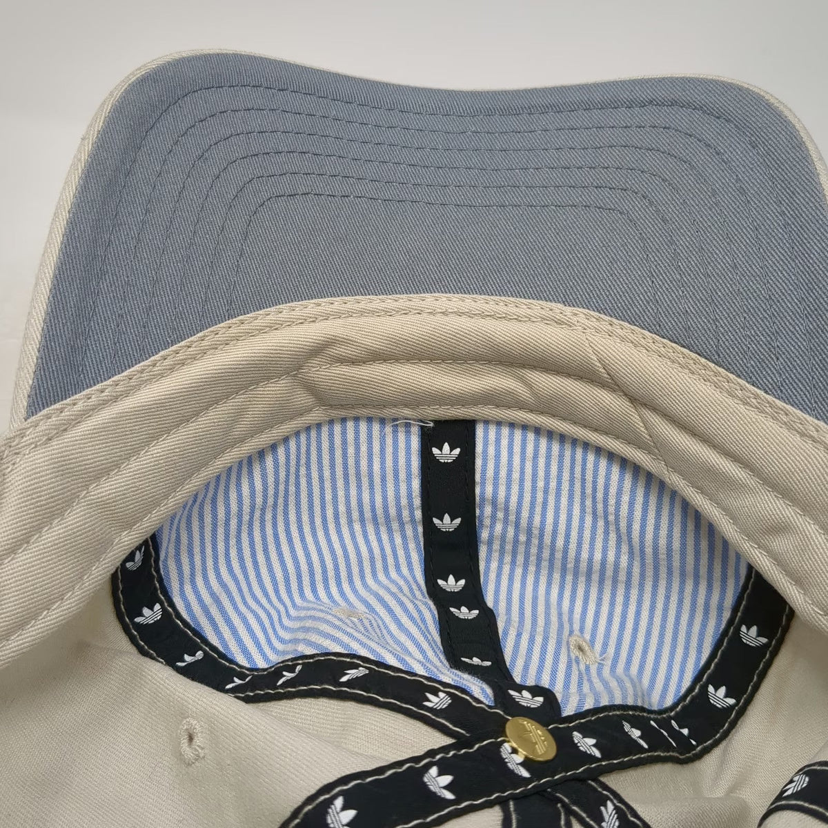 Adidas Baseball Cap Beige One Size Trefoil Logo Slideback Pinstripe Lining Hat