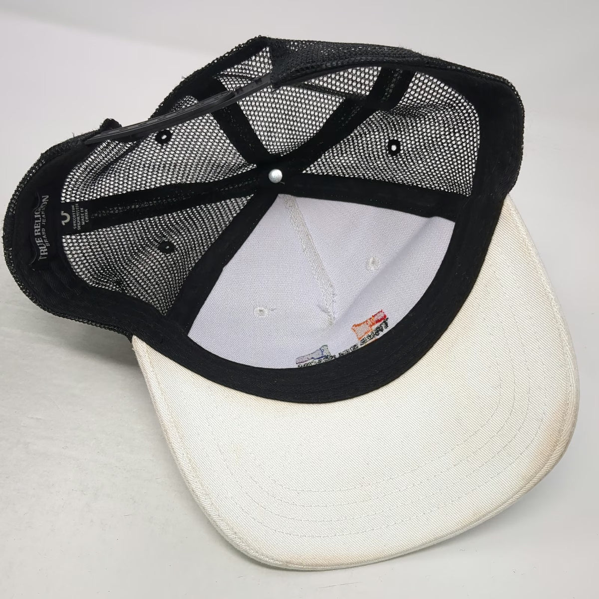 True Religion Trucker Hat White One Size Rainbow Logo Mesh Back Snapback Hat