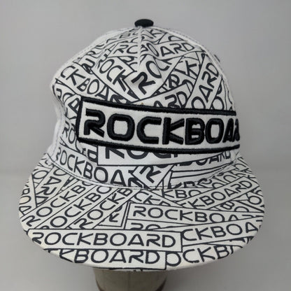 Rockboard Men's Strapback Hat White Black Embroidered All Over Print Logo Cotton