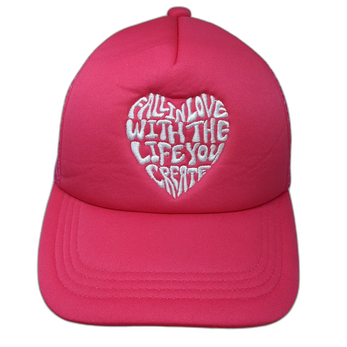 Ivory Belle Trucker Hat Pink White One Size Heart Quote Life You Create Snapback
