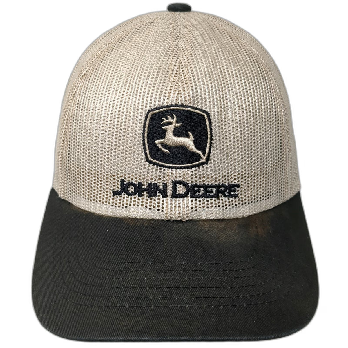 John Deere Trucker Hat Beige One Size Mesh Back Snapback Logo K-Products Work