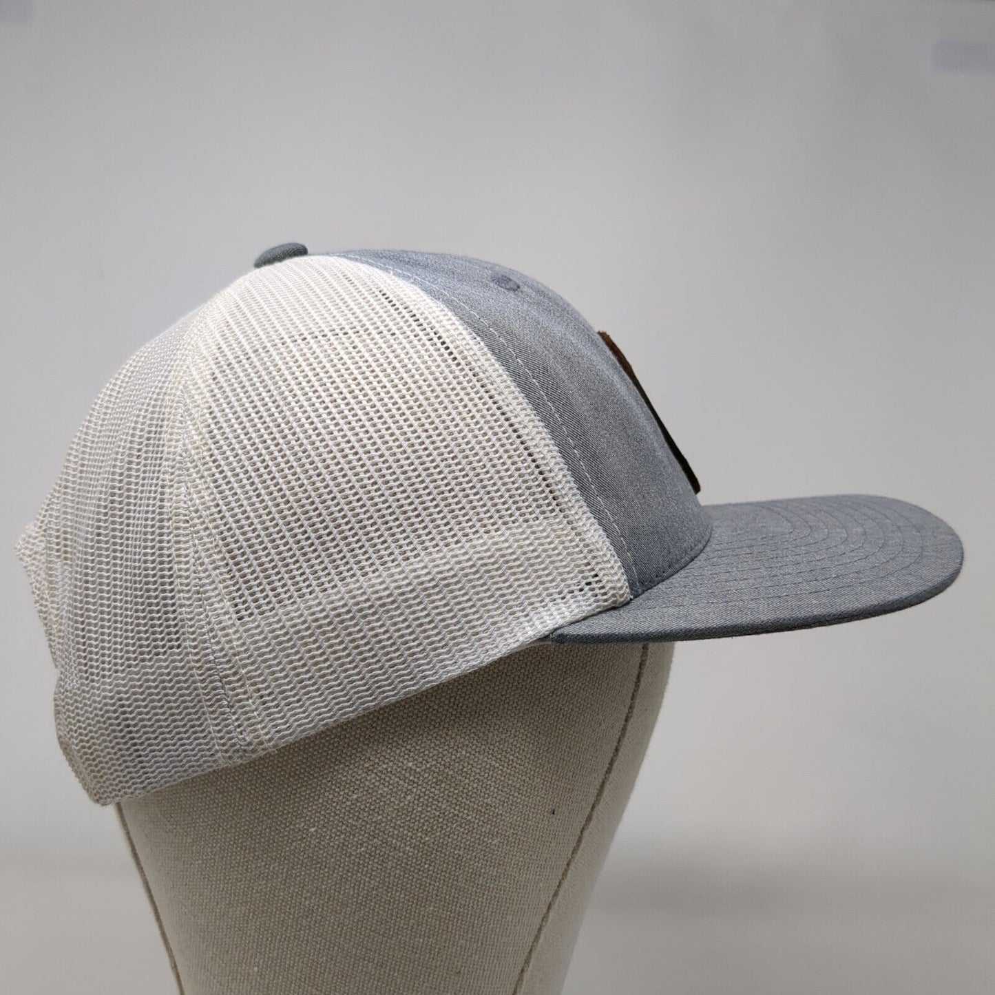 Magnolia Leather Patch Snapback Trucker Hat Gray OSFA Mesh Back Yupoong