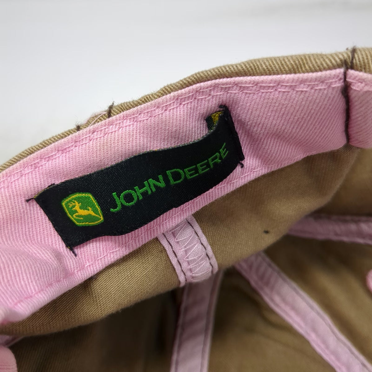 John Deere Baseball Cap Beige Pink Brown One Size Logo Patch Stitch Hat Cotton