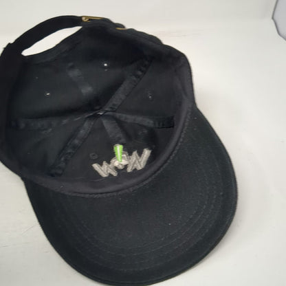 Work Out World WOW Gym Baseball Cap Black One Size Cotton Logo Hat Slideback