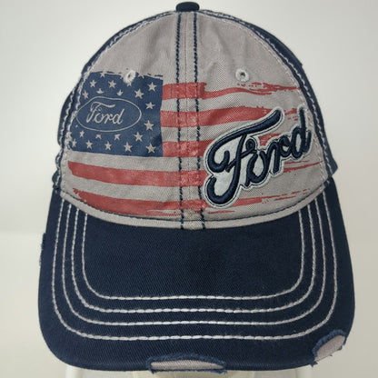 H3 Headwear Baseball Cap Blue One Size Ford American Flag Distressed Hat Stitch