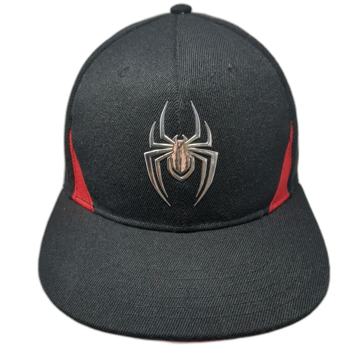 Marvel Snapback Hat Black One Size Metal Spider Logo Red Web Print Super Hero