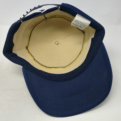 Blue Army Cap 7 5/8 Snapback Striped Padded Polyester Hat Triple White Stripes