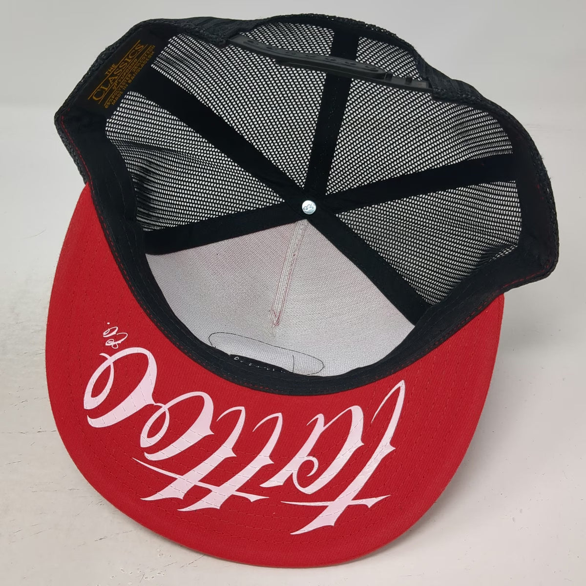 Trucker Hat Red One Size Star Logo Underbrim Graphic Snapback Mesh