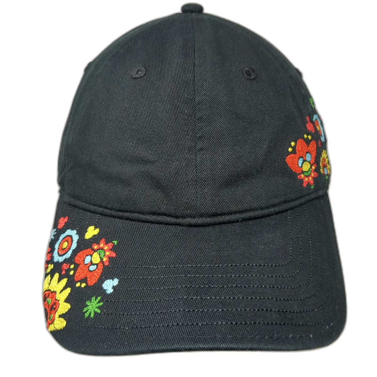 Disney Baseball Cap Black One Size Floral Embroidery Hidden Mickey Mouse Hat