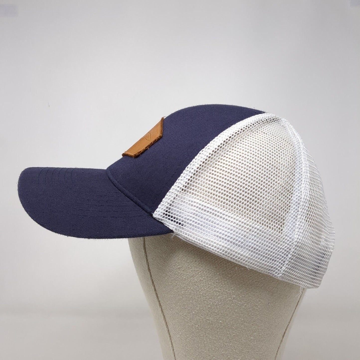 Leather Patch Snapback Mesh Back Trucker Hat Blue One Size Colorblock
