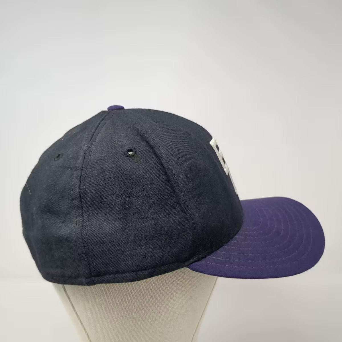 New Era BC Logo Pro Model Fitted Hat Black Purple Size 7 1/2 USA Made Vintage