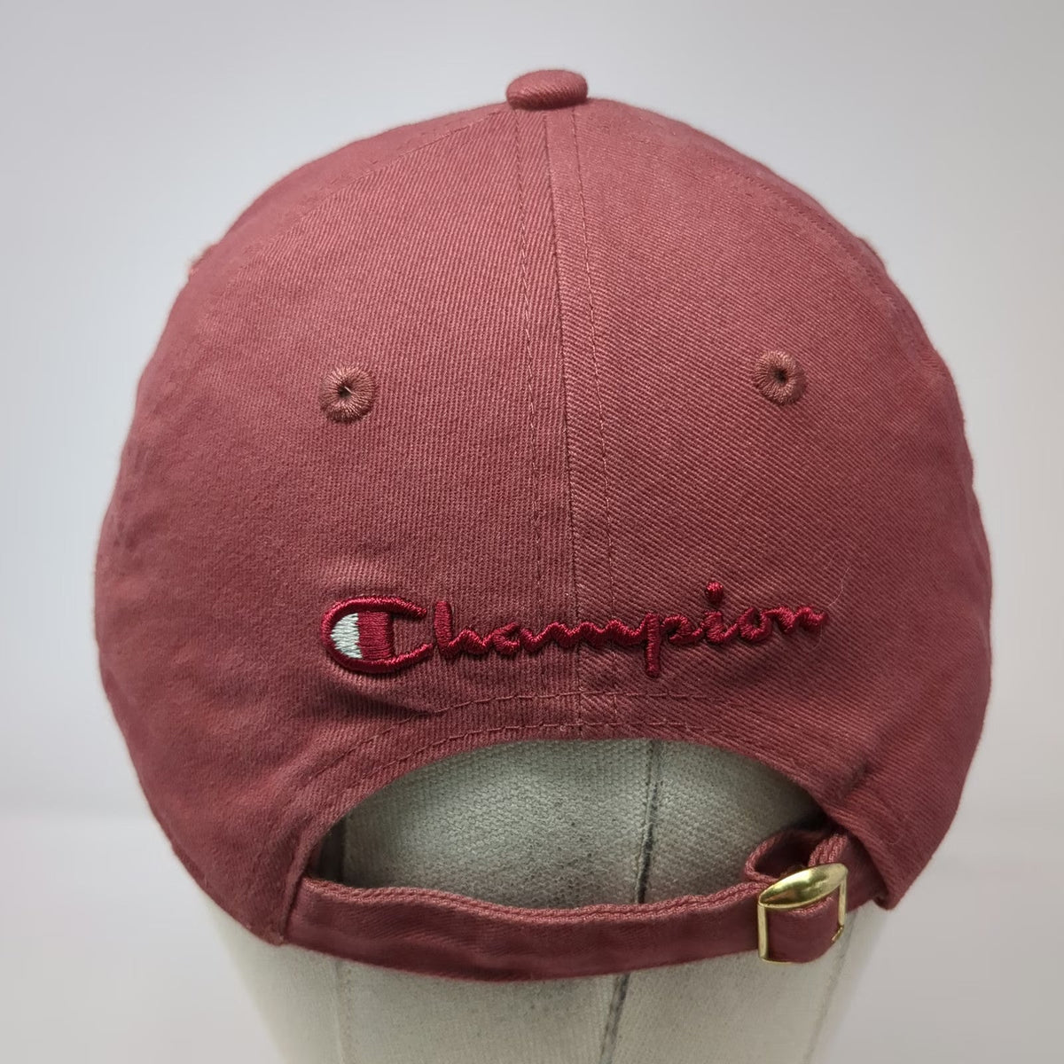 Champion Baseball Cap Red One Size Metal Logo Script Cotton Slideback Adjust Hat