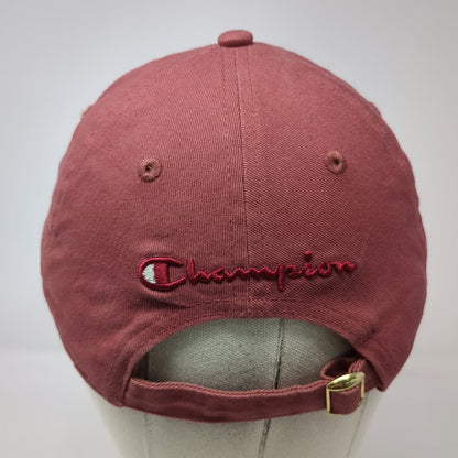 Champion Baseball Cap Red One Size Metal Logo Script Cotton Slideback Adjust Hat