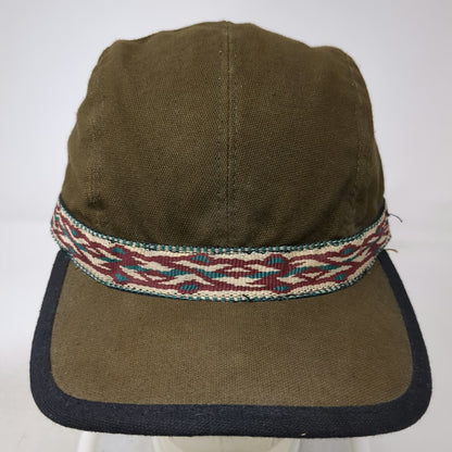 KAVU Baseball Cap Brown S Woven Strap Cotton Made in USA 5 Panel Slideback Hat