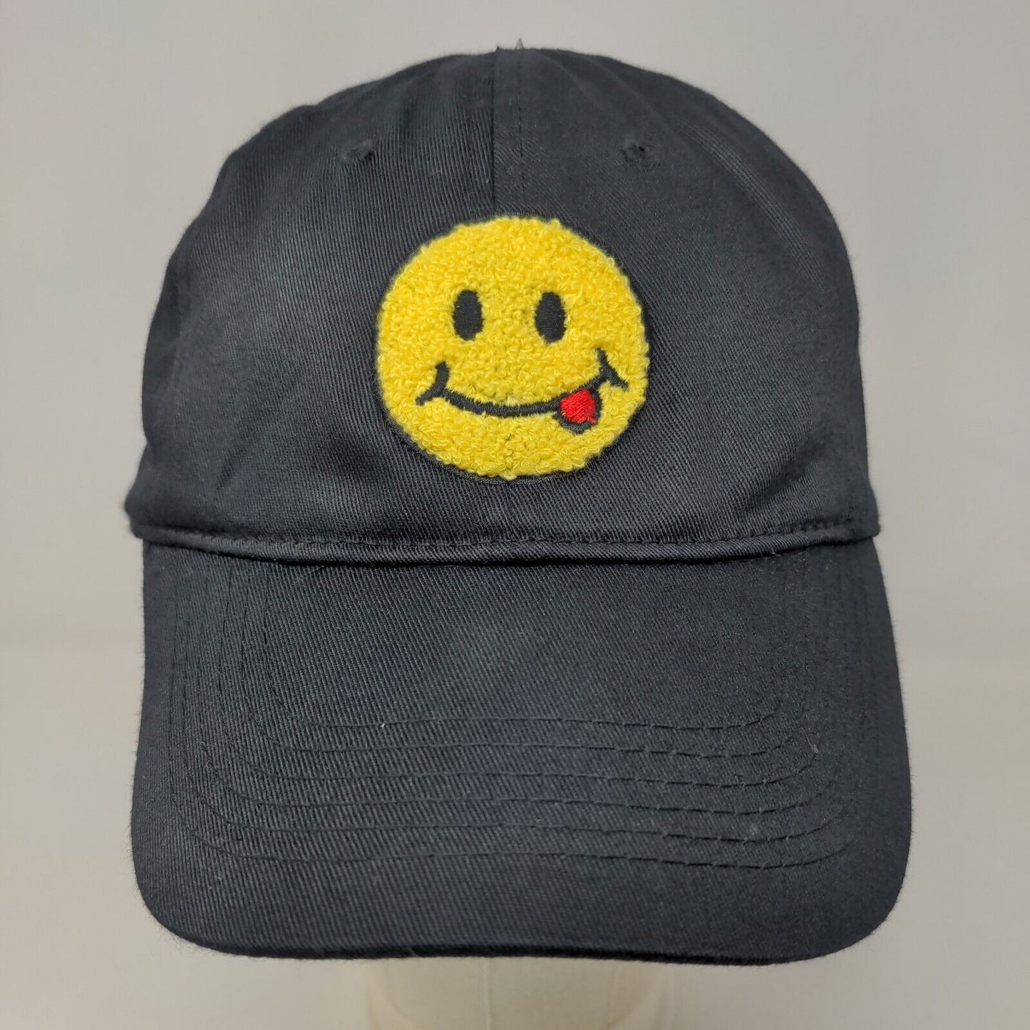 Unbranded Men's Strapback Hat Black Adjustable Fuzzy Smiley Face Logo