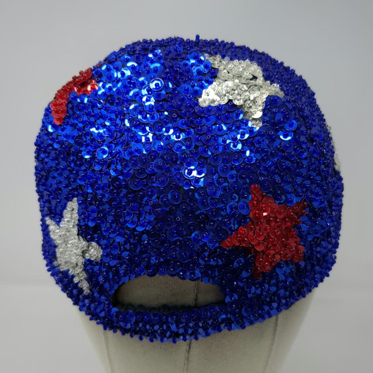 Blue Baseball Cap One Size Sequins Stars Red Silver Patriotic Sparkle Bling Hat