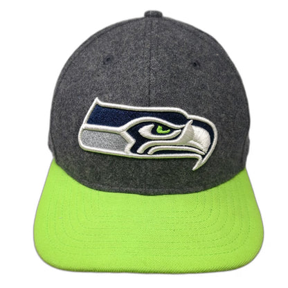 New Era Snapback Hat Gray Green L Seattle Seahawks NFL Flat Brim Wool 9FIFTY