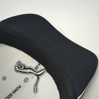 Puma Snapback Hat Gray One Size Cat Logo Grid Pattern Performance Golf Cap Black