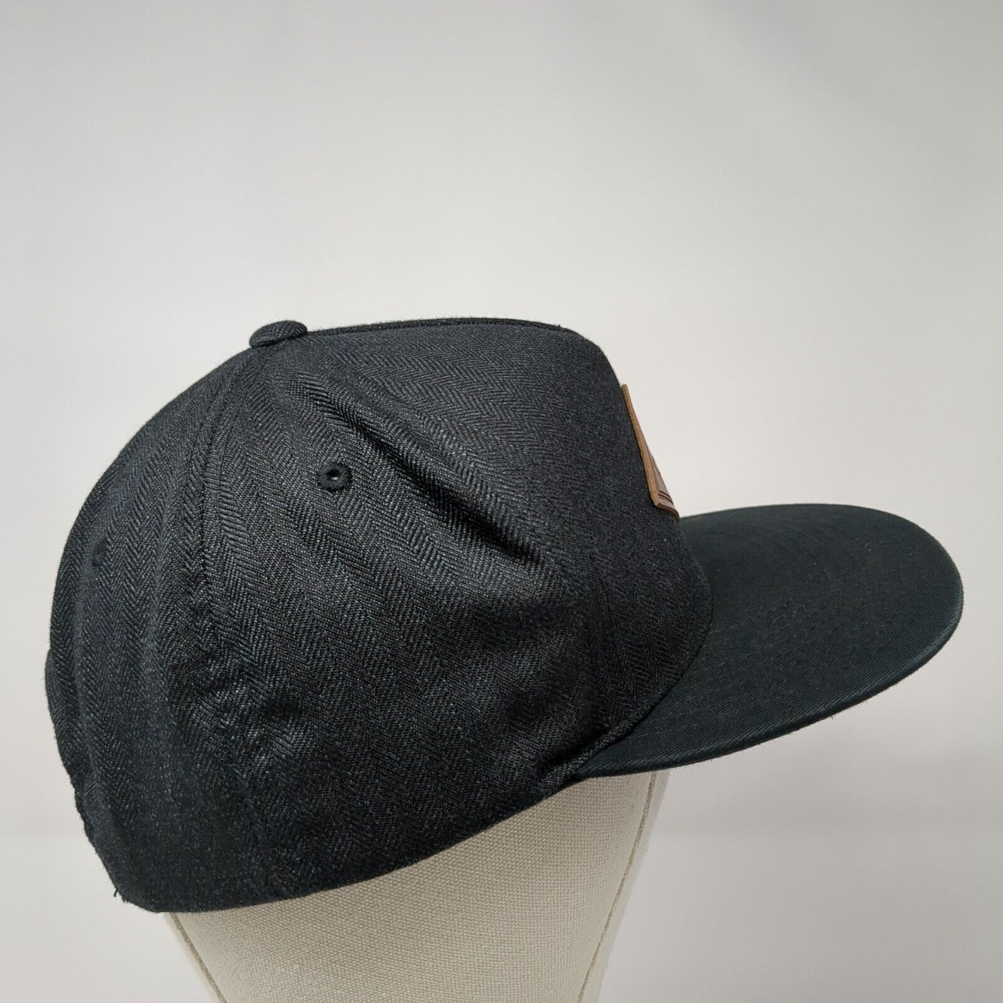 RVCA Leather Patch Snapback Hat Black One Size Adjustable Flat Bill
