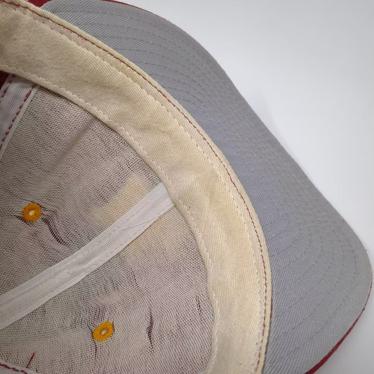 New Era Pro Model MV Fitted Hat Cap Red Yellow Size 7 1/8 Made in USA 6 Panel
