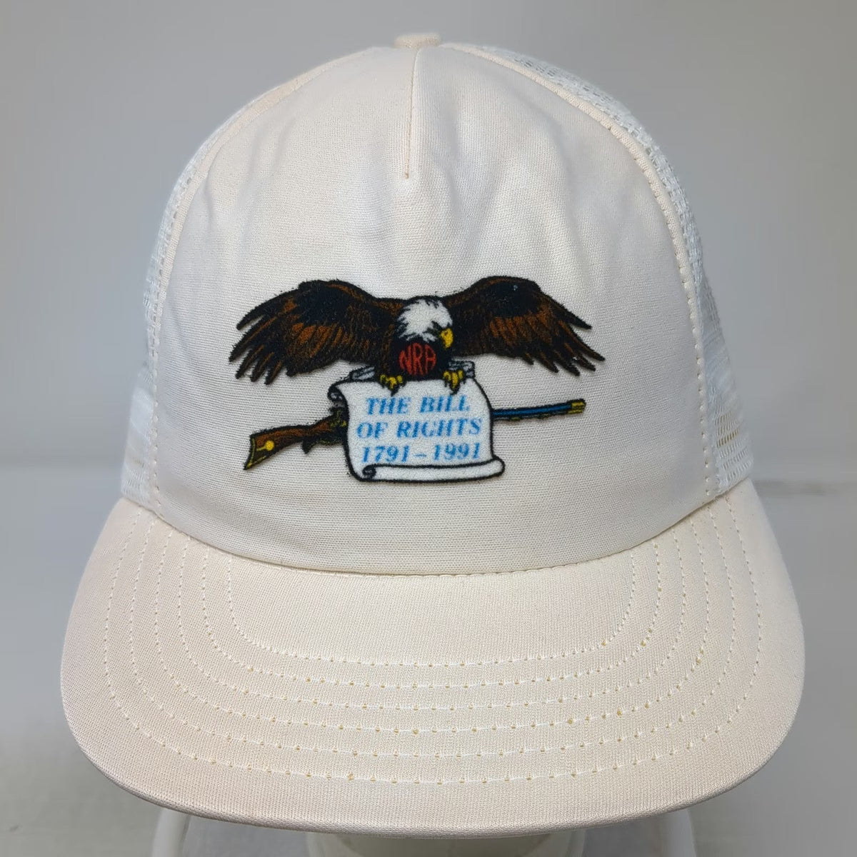 NRA Trucker Hat White One Size Bill of Rights 1791-1991 Eagle Rifle USA Made