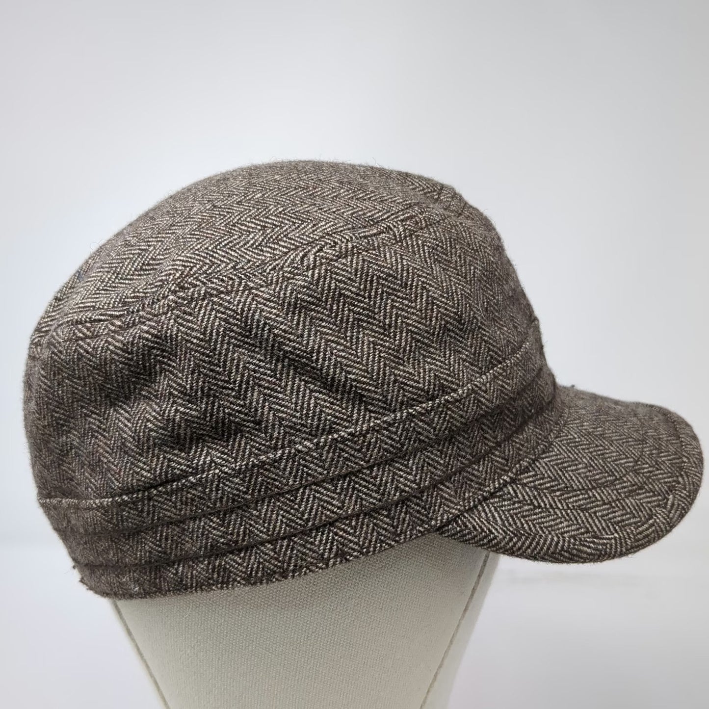 Banana Republic Army Cap Brown S/M Fitted Herringbone Wool Hat Cadet Casual