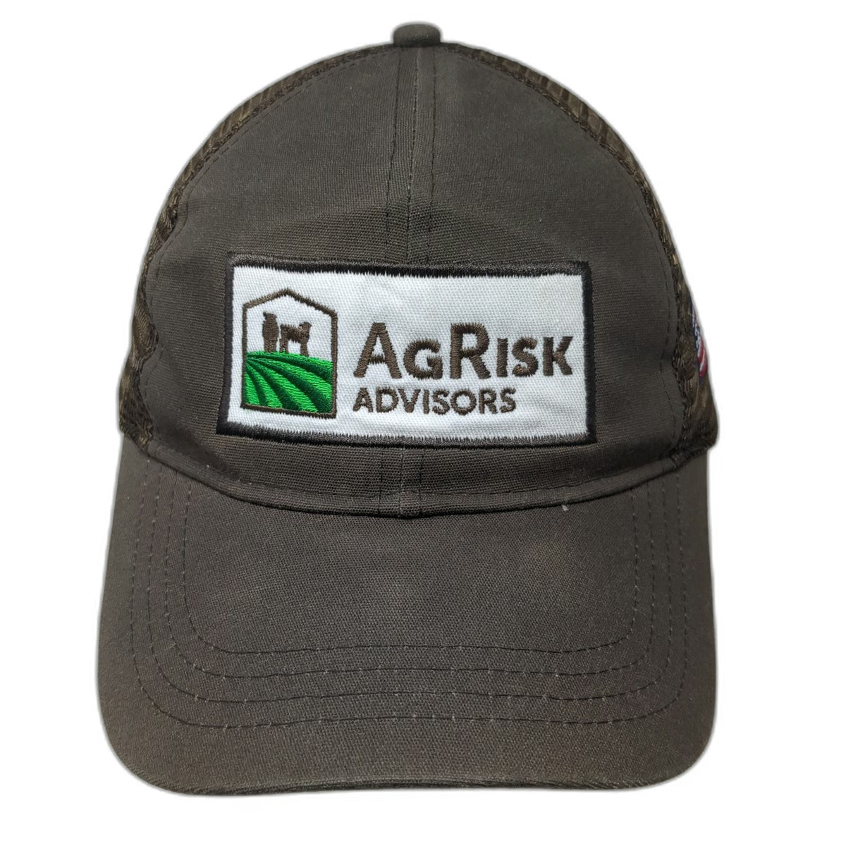 Ouray Sportswear Baseball Cap Brown One Size AgRisk Advisors Mesh Side Flag hat