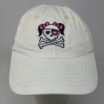 Royal Resortwear Girl's Strapback Hat White Adjustable Skull Embroidered Cotton