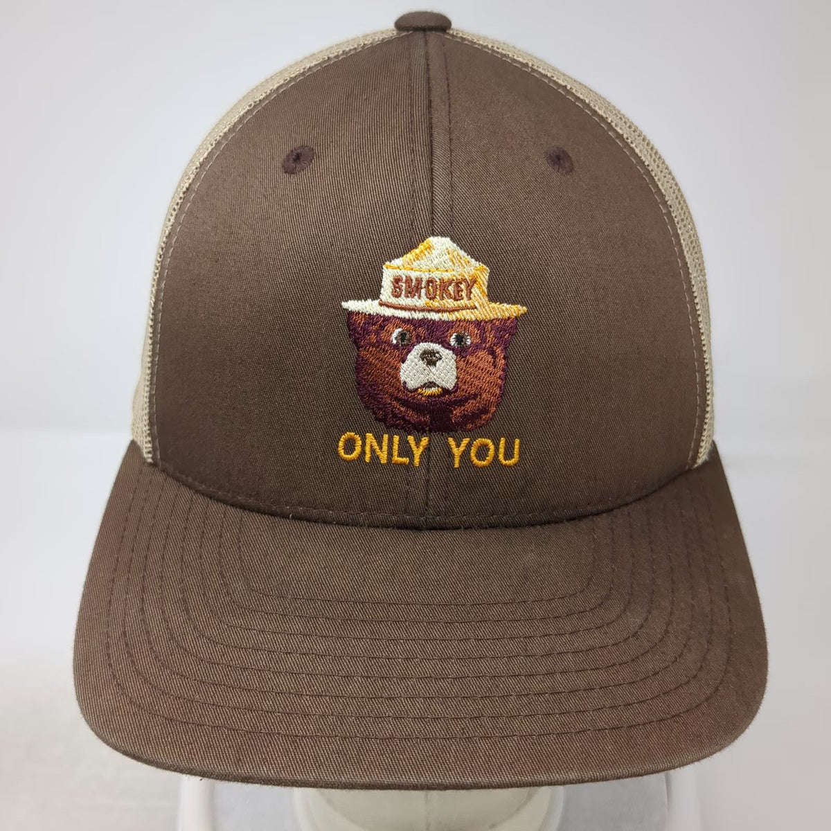 Yupoong Trucker Hat Brown One Size Smokey Bear Only You Mesh Snapback Embroidery