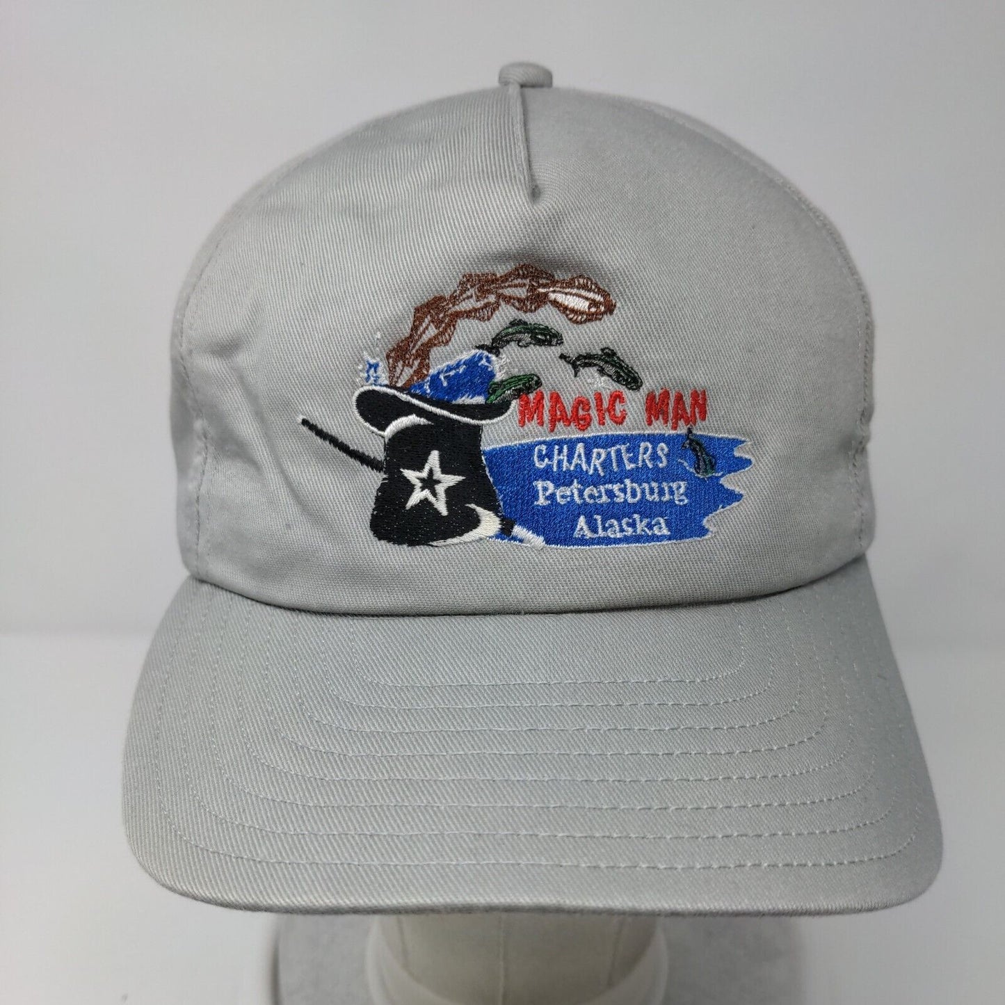Magic Man Charters Petersburg Alaska Snapback Hat Gray OSFA Embroidered