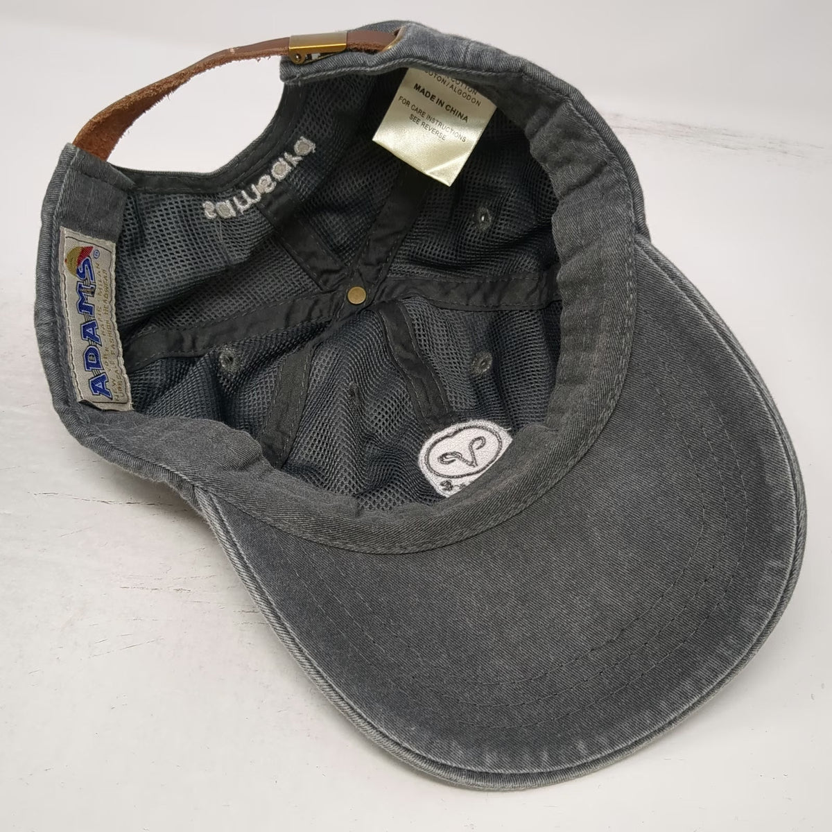Adams Baseball Cap Gray One Size Leather Strapback Owl Logo Samsara Hat