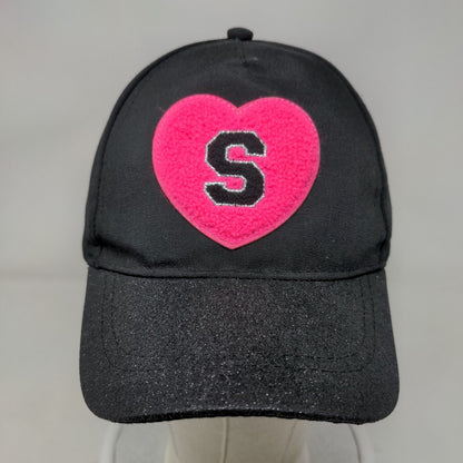 S Initial Strapback Hat Black One Size Adjustable Embroidered Glitter Justice