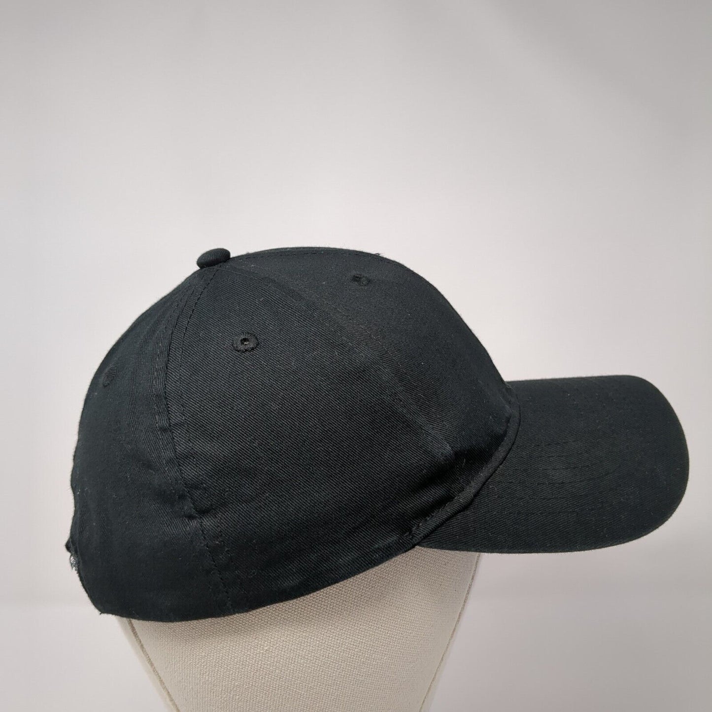 Sportsman Strapback Hat Black One Size Adjustable Vented Holes 6 Panel Blank