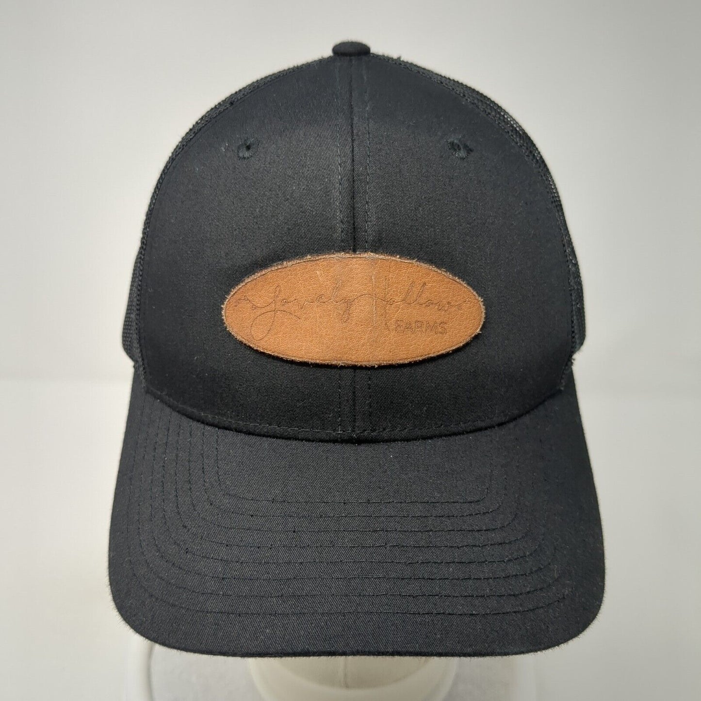 Lovely Hollow Farms Snapback Mesh Back Trucker Hat Black One Size Patch
