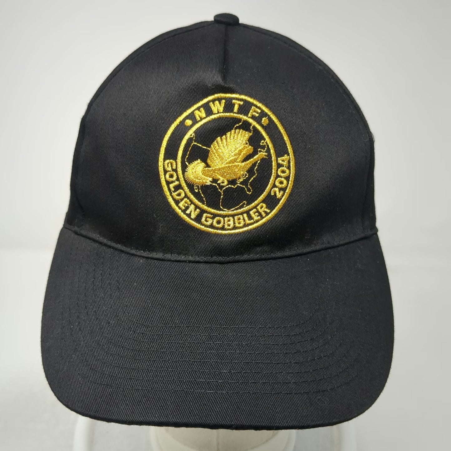 NWTF 5 Panel Black Hat One Size Golden Gobbler 2004 Embroidered Logo Hunting