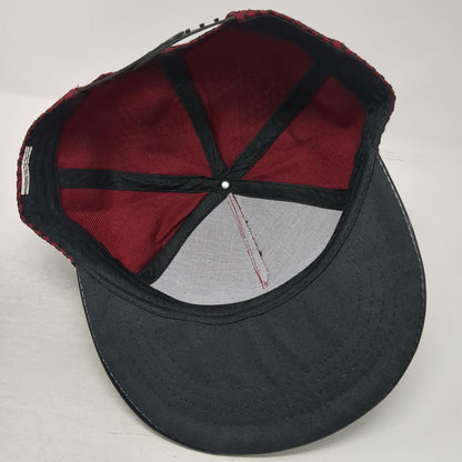 5 Panel Red Black Gold Hat One Size Rhinestone Crown Faux Leather Brim Snapback